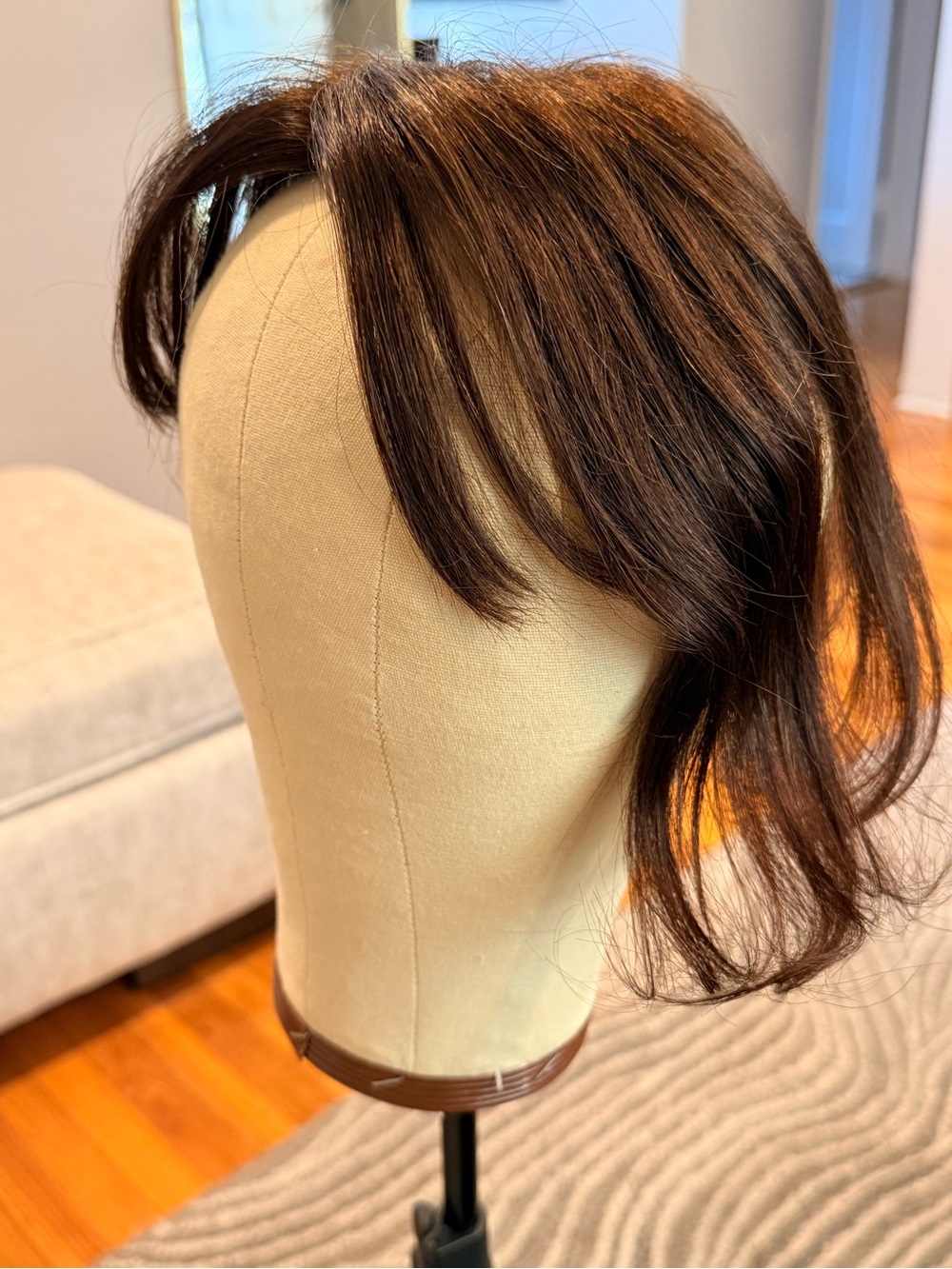 Dark Brown Women’s Human Hair Topper Hairpiece with Bangs #098